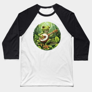 Goblincore Fungi Frog Playing His Banjo Flowers Frog Lover Baseball T-Shirt